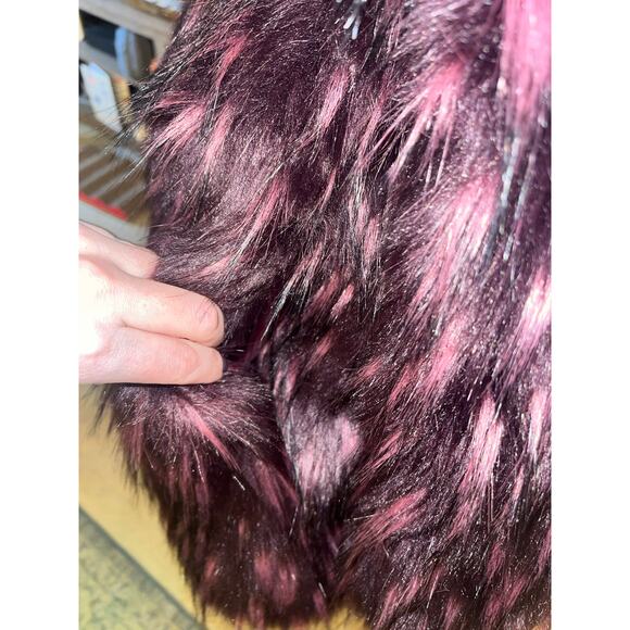 KAREN MILLEN Feather Tip Faux Fur Coat Purple Sz 6 Warm and Soft - Picture 11 of 12